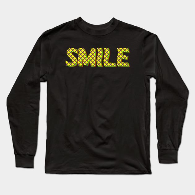 Word Smile With Smiley Face Pattern Inside Long Sleeve T-Shirt by Mindseye222